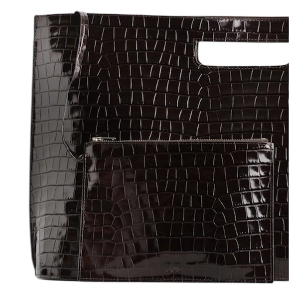 COS Croc Embossed High Gloss Leather Folio w/Adjustable Strap & Inner Pouch - Picture 6 of 10